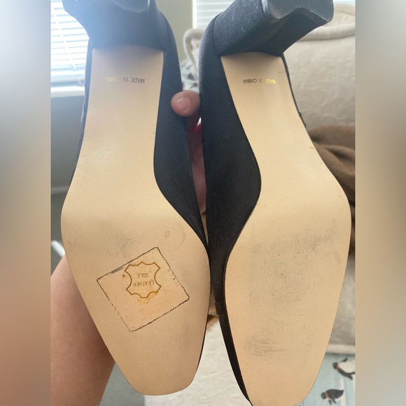 🎩 Pierre Dumas 10 sz block heels rhinestones black satin shoes for party holiday - Picture 8 of 13